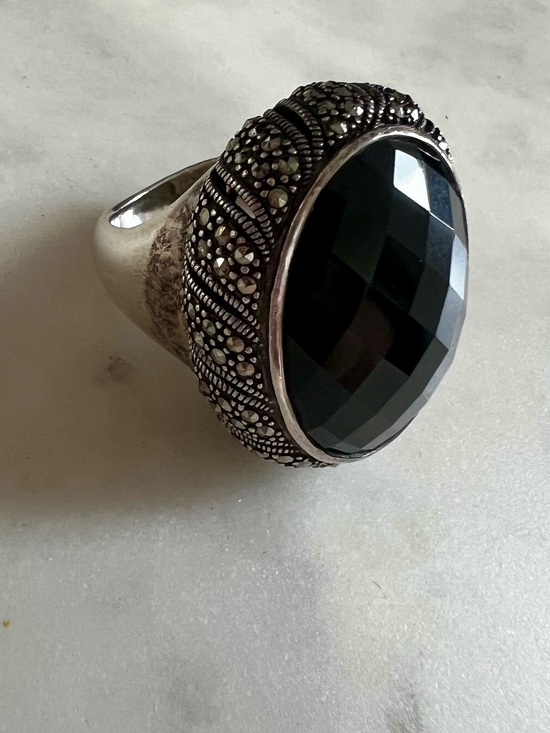 Judith Jack Jewelry - Vintage Judith Jack JJ 925 Sterling Silver Black Onyx Marcasite Art Deco Ring 7
